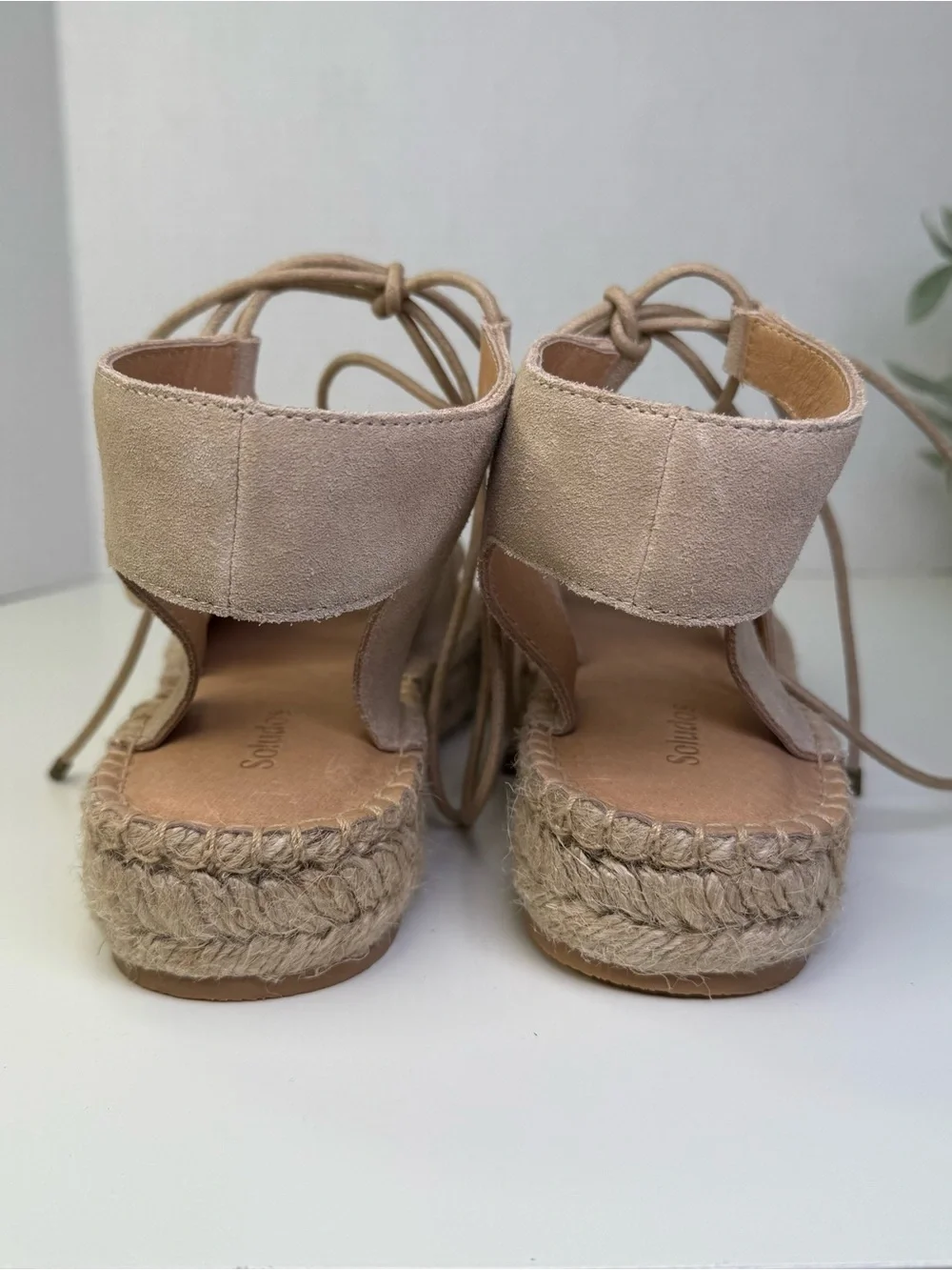 Soludos Sedona Ghillie Espadrille Nude Suede Boho Lace-Up Sandals Womens Size 9